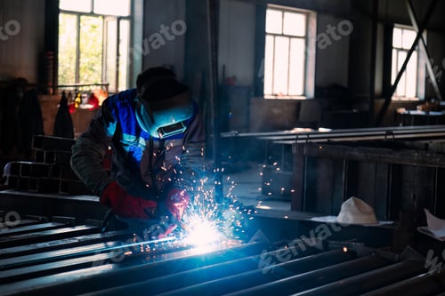 Preview: Industrial welder welding metal profiles