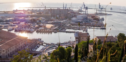 Preview: scenic view of the port of Ancora, Le Marche , Italy at early sunset in springtime