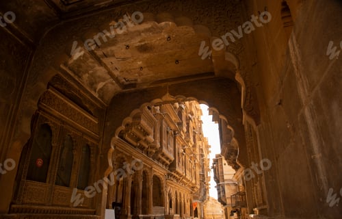 Preview: The beautiful historical building made of golden limestone in Jaisalmer, Rajasthan, India