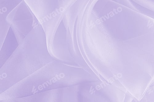 Preview: Large soft waves of white organza on a delicate lilac or purple background. silk fabric