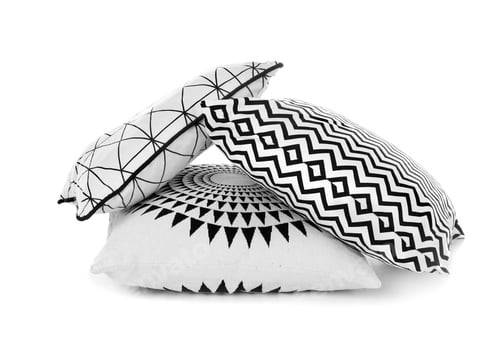 Preview: Different colorful pillows on white background