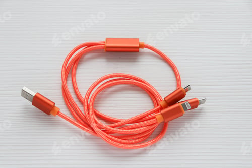 Preview: Orange charging cord with different connectors