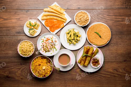Preview: Group of Gujarati snacks food from India