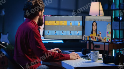 Preview: Photo editor arriving at work in media agency, starting work on selecting editorial pictures
