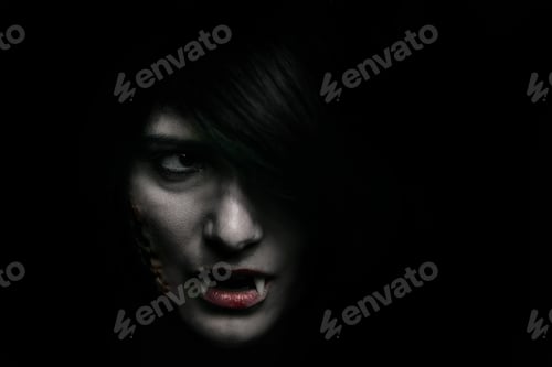 Preview: Halloween Vampire Beautiful Woman over black