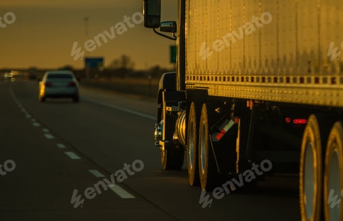 Preview: Truck on Highway in Sunset Light