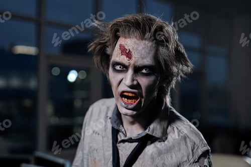 Preview: Scary zombie businessman with spooky facial expression