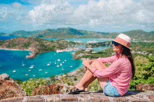 Preview: View of English Harbor from Shirley Heights, Antigua, paradise bay at tropical island in the