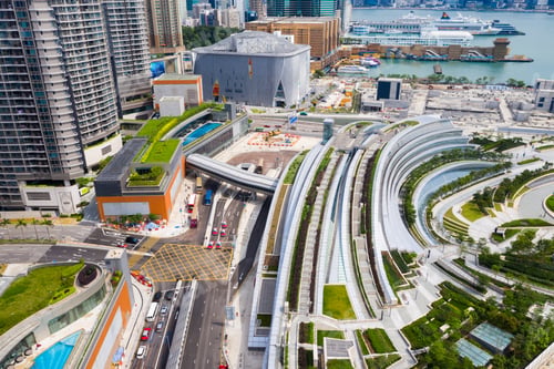 Preview: Kowloon East, Hong Kong 09 May 2019: Drone fly over Hong Kong West Kowloon railway station