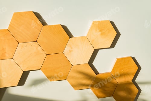 Preview: Wall interior design. Wooden panels in shape of honeycomb