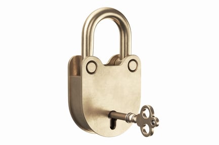 Preview: Vintage Brass Padlock with Skeleton Key