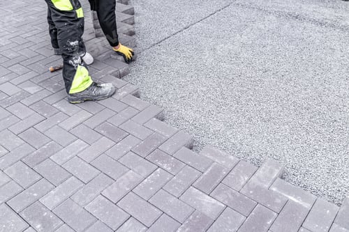 Preview: construction of a sidewalk made of concrete blocks, copy space