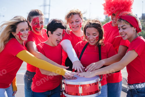 Preview: group of fans together cheering and defending their team with joy and enthusiasm