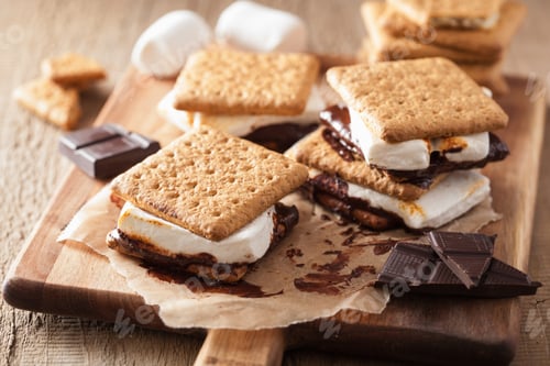 Preview: homemade marshmallow s'mores with chocolate on crackers