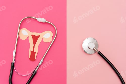 Preview: Stethoscope with Uterus Cutout on Pink Background