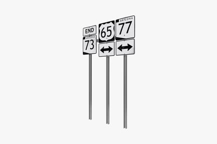 Preview: Multi-directional road signs with route markers