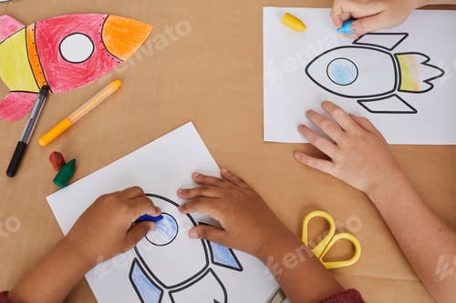 Preview: Kids Drawing Rockets in Art and Craft Class