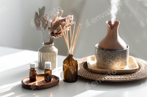 Preview: Spa composition with incense sticks, air humidifier and aroma oils.
