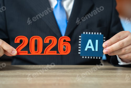 Preview: The year 2026 and an AI chip in the hands of a businessman. A year of revolutionary changes