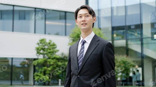 Preview: Businessman walking in an office district