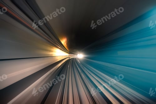 Preview: Subway tunnel with blurred light tracks in the gallery