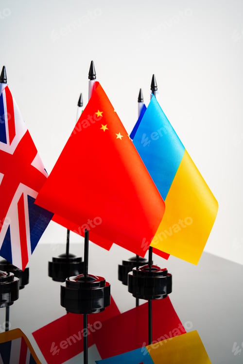 Preview: Lots of small national flags on table