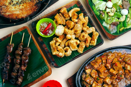 Preview: Photo of freshly cooked assorted Filipino food.