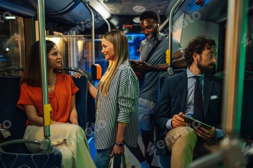 Preview: Passengers chatting on a moving bus at night