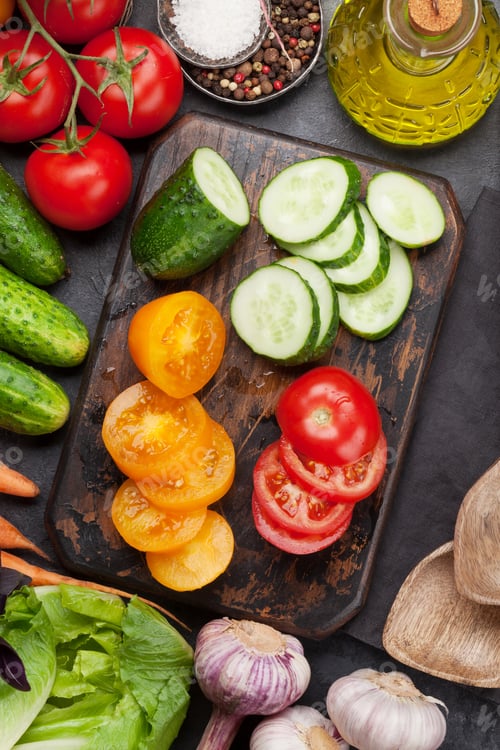 Preview: Assorted raw organic vegetables cooking