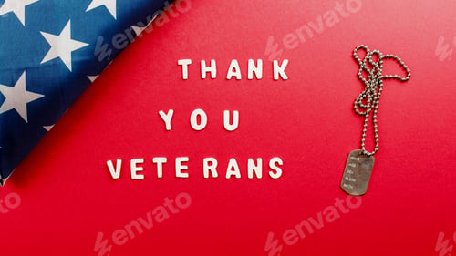 Preview: Memorial day background on red with military flag.