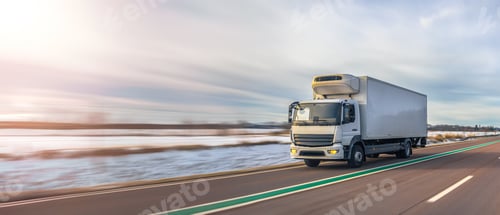 Preview: Refrigerated cargo truck transporting goods on winter highway. Refrigerated truck logistics.