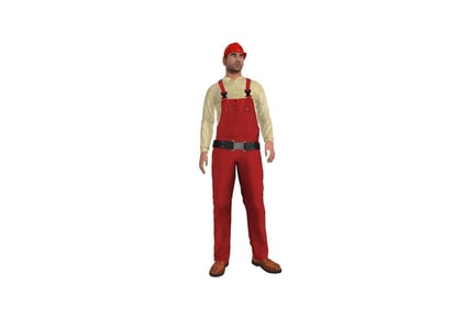 Preview: Man in red overalls and beige shirt
