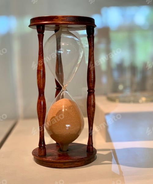 Preview: Depth of field of Hourglass. Sandglass. Sand timer. Sand clock or egg timer device to measure time