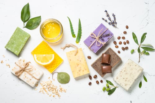 Preview: Natural soap bars on white top view