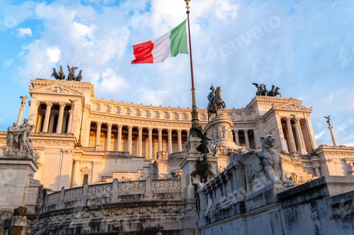 Preview: Victor Emmanuel II Monument in Rome at sunset, Italy