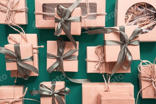Preview: Christmas gift zero waste,eco friendly packaging gifts kraft paper,eco christmas holiday concept,eco