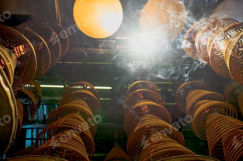 Preview: looking up at incense coil at chinese temple