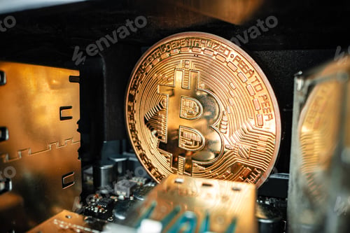 Preview: Macro photo of bitcoin cryptocurrency in the dark