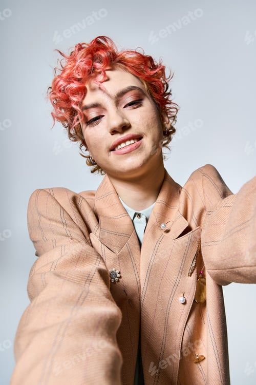 Preview: Crimson Tresses: Artistic Portrait of a Stylish Red-Haired Woman