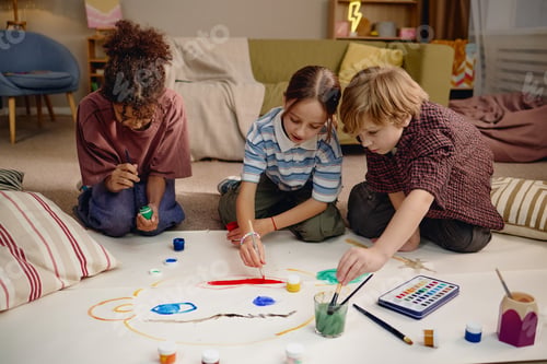 Preview: Multiethnic Generation Alpha Children Painting Together