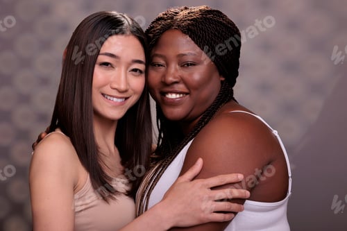 Preview: Diverse women hugging demonstrating confidence, love and self care