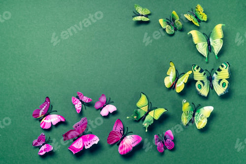 Preview: Abstract green background with butterflies
