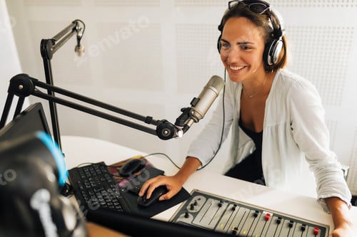 Preview: Young Woman Recording Video Podcast in Studio