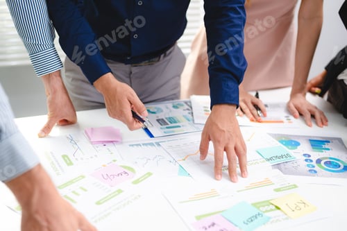 Preview: Serious diverse business team leader discuss financial paperwork, Smart businessman