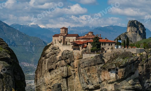 Preview: Beautiful view of Meteora monasteries complex against the background of blue sky. Kalabaka, Greece.
