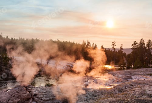 Yellowstone on sunset