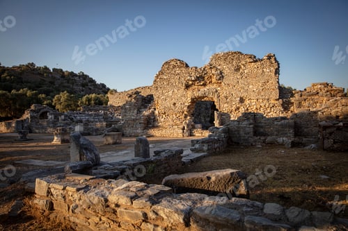 Preview: View of the ruins of Iasos Ancient City in the morning sun. Kiyikislacik, Milas, Mugla, Turkey.