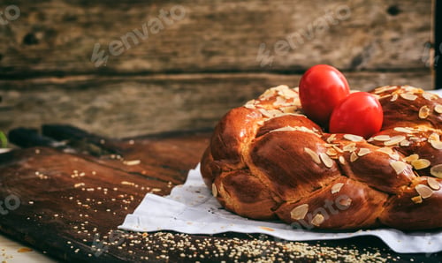 Preview: Easter bread and eggs on a table - copy space