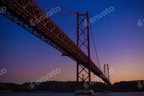 Preview: 25th of April Bridge Lisbon Portugal at Night. Red bridge.