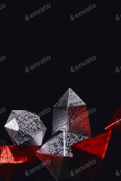 Preview: red and silver glittering gems on black background